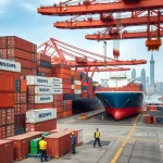 A busy shipping dock in Shanghai