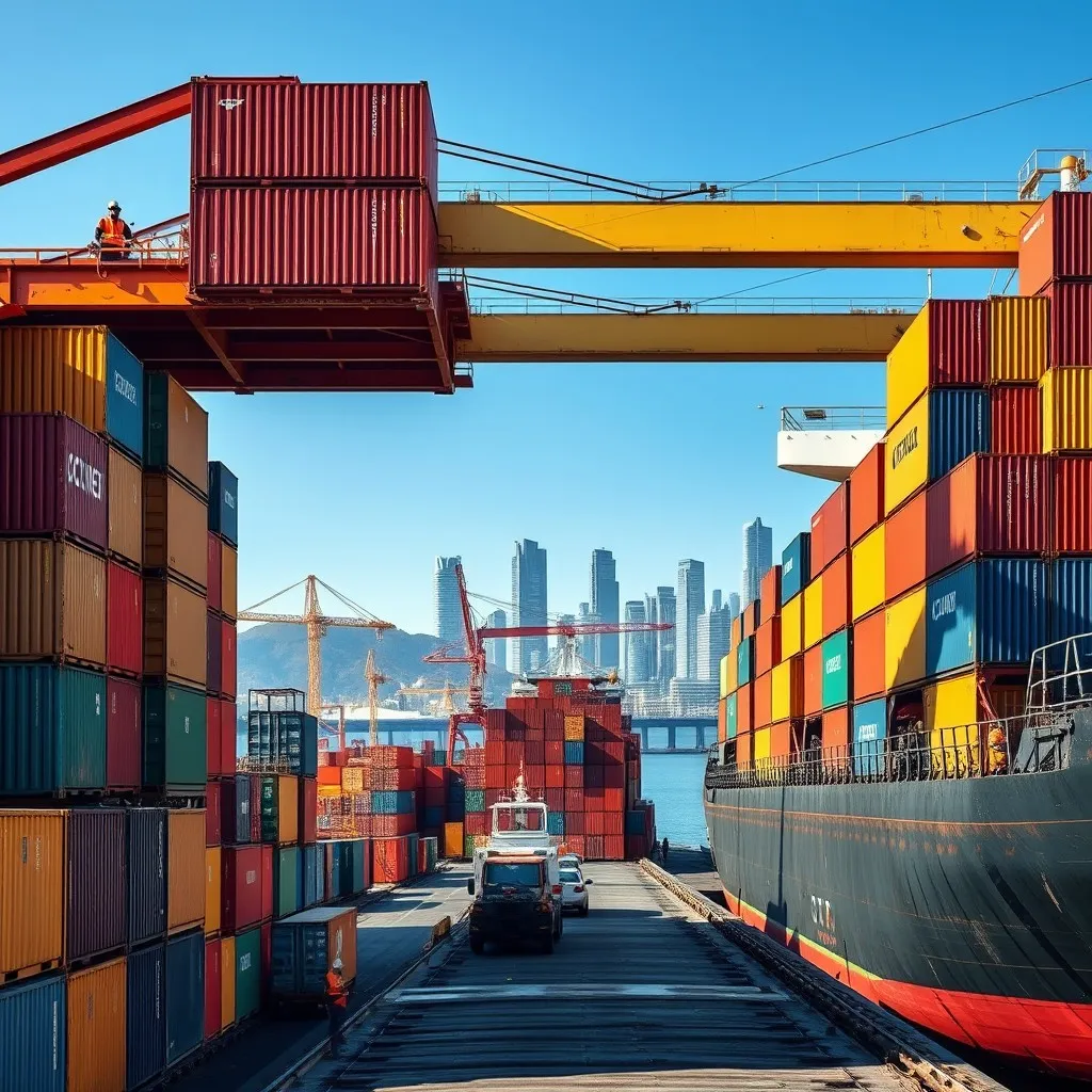 Qingdao port in northern China vibrant shipping containers stacked in various colors