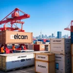 Tokyo, Japan, filled with containers marked with various electronics brands