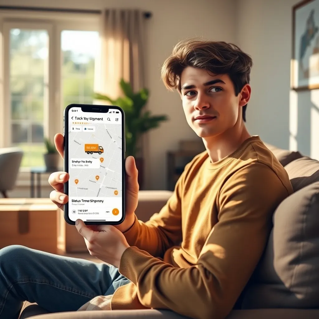 a customer using a smartphone to track their shipment in real-time