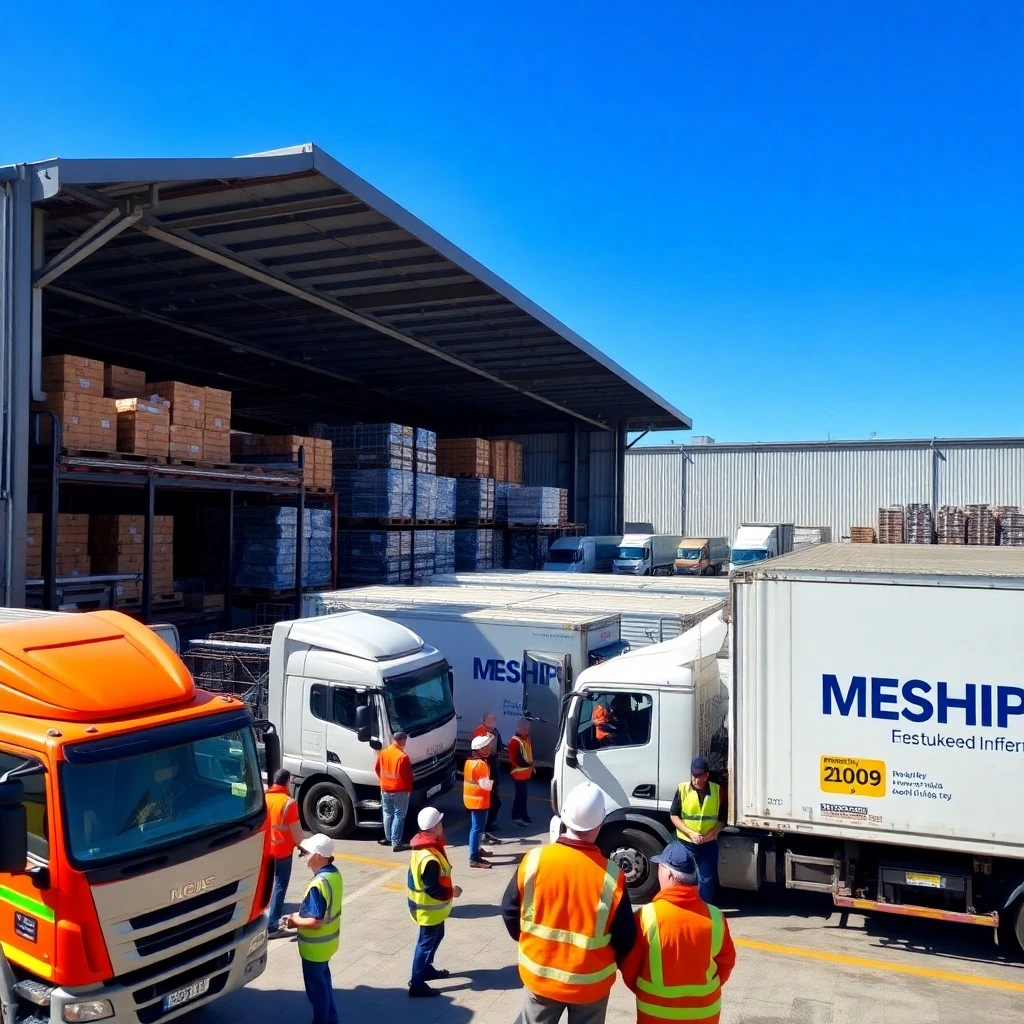 a fleet of trucks marked with the MSSHIPS logo parked in an organized manner