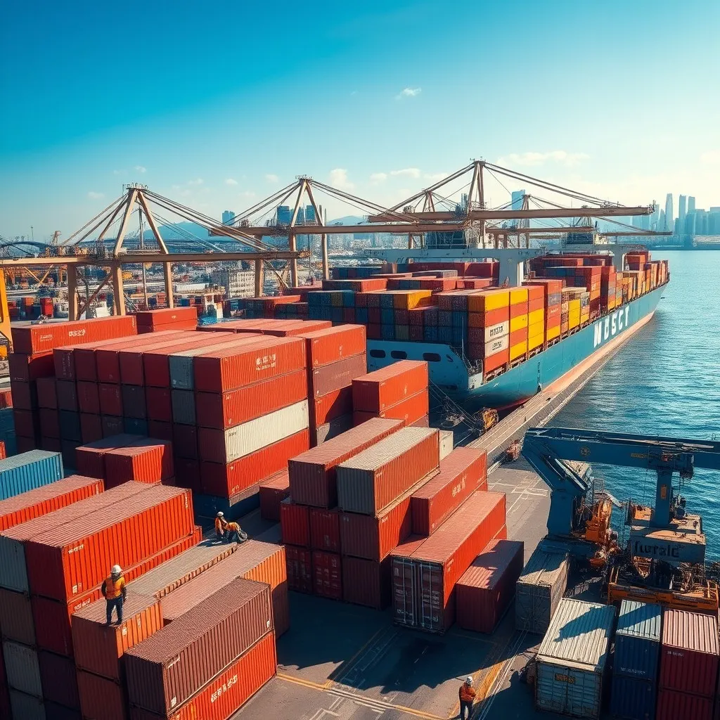 a realistic and detailed image of a bustling shipping port in Fuzhou, Fujian province