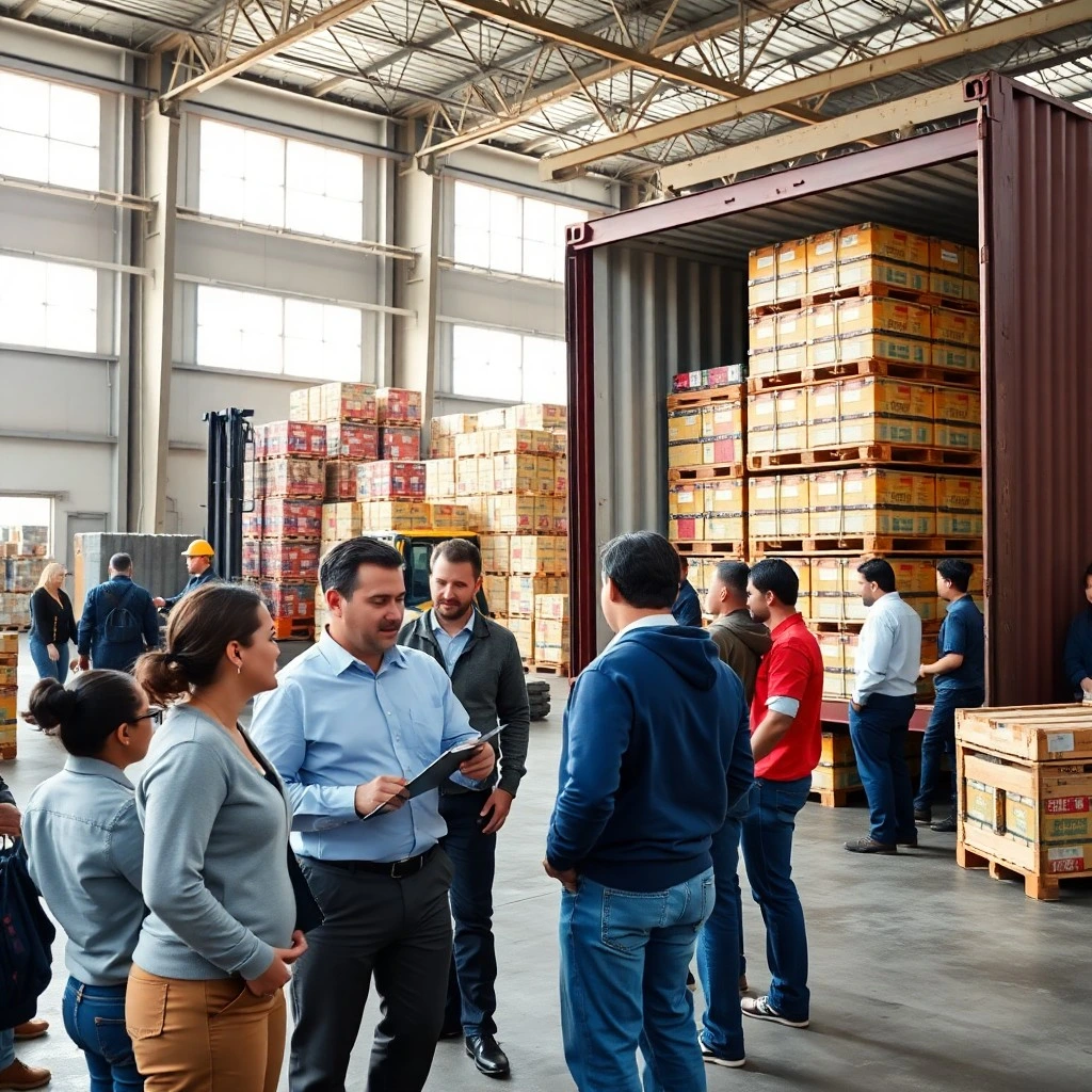 factory team of professionals supervising the loading of shipping containers