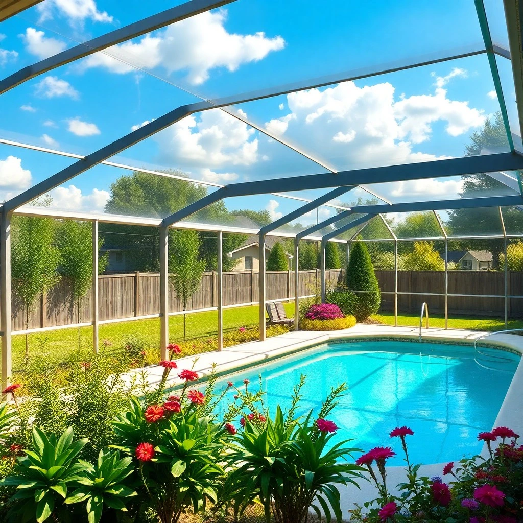 swimming pool enclosure made of clear